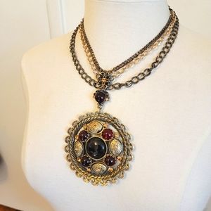VINTAGE Signed Designer Costume Jewelry Large Medallion Cabochon Glass Gripoix